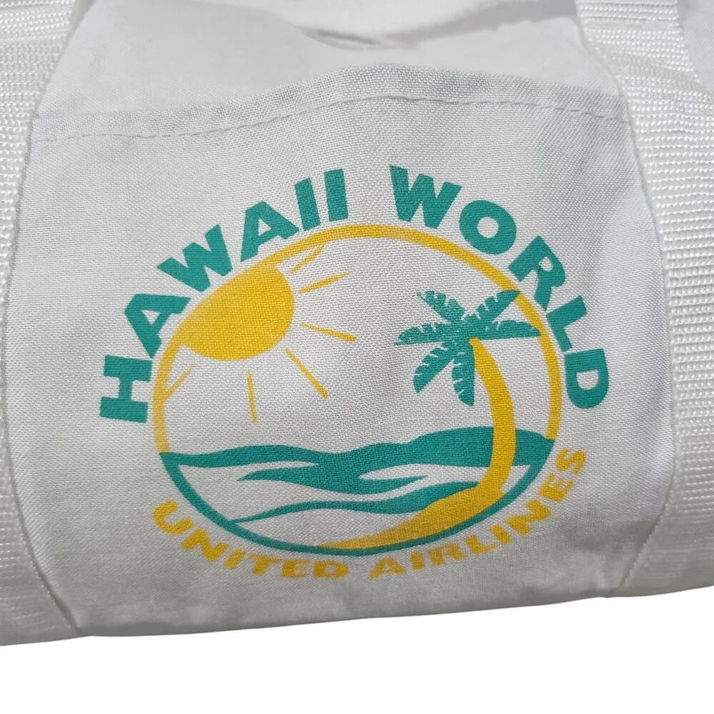 Vintage Hawaii World United Airlines Duffel Bag White With Teal Accents